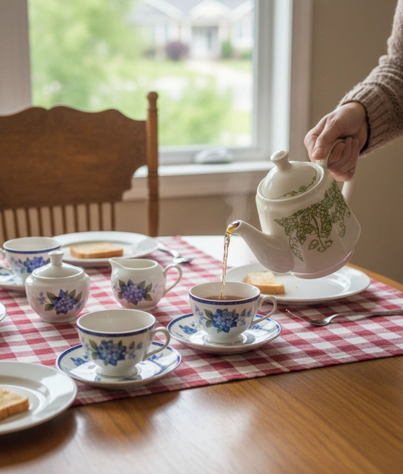 TETERA FLORAL DISEÑO CLASICO ELEGANTE DECORACION HOGAR JHN - 5