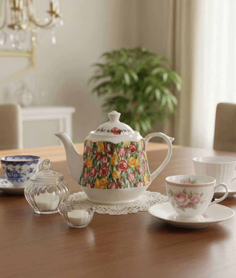 TETERA DISEÑO PRIMAVERA FLORAL ELEGANTE DECORACION HOGAR JHN - 2