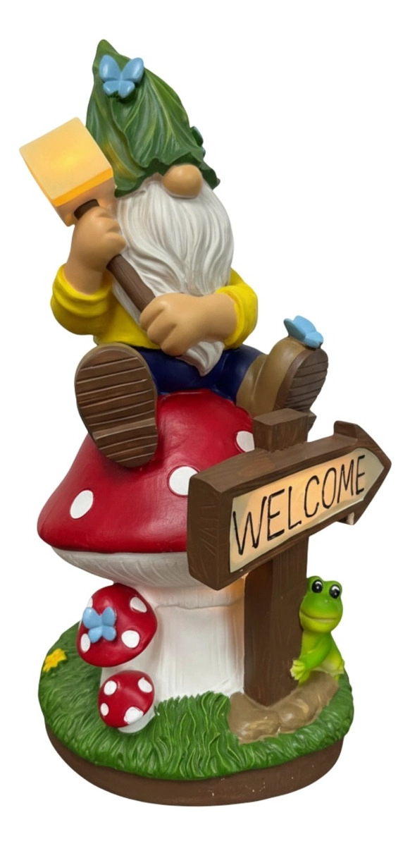 FIGURA DECORATIVA GNOMO JARDIN ADORNO ILUMINADO SOLAR JHN - 3