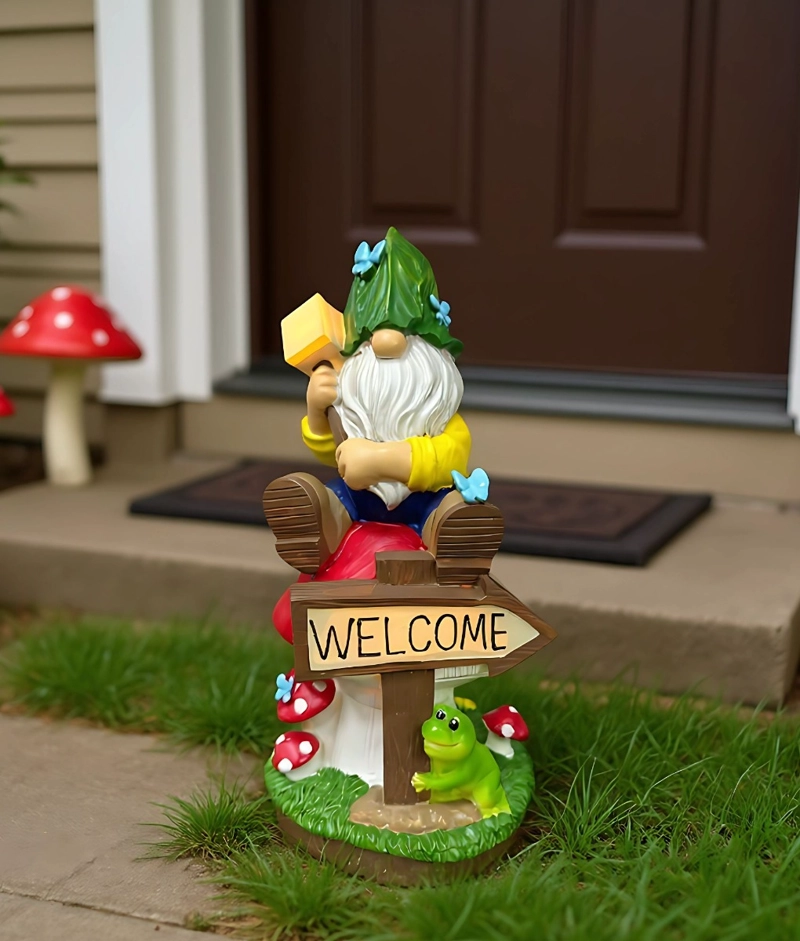 FIGURA DECORATIVA GNOMO JARDIN ADORNO ILUMINADO SOLAR JHN - 6