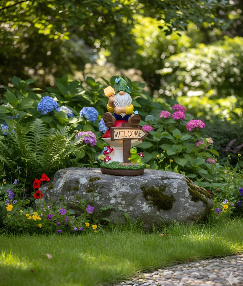 FIGURA DECORATIVA GNOMO JARDIN ADORNO ILUMINADO SOLAR JHN - 9