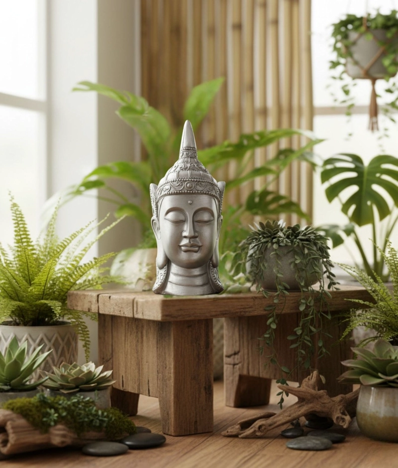 FIGURA DECORATIVA CABEZA BUDA ESTATUA ADORNO HOGAR JHN - 9