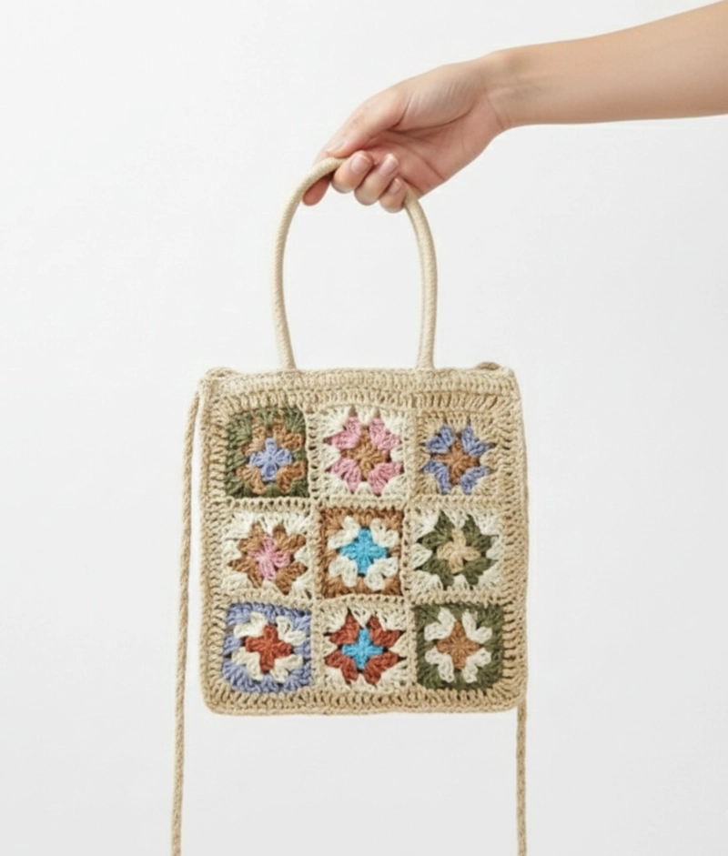 CARTERA BOLSO MANO TEJIDO CROCHET MODERNO VERSATIL JHN - 4