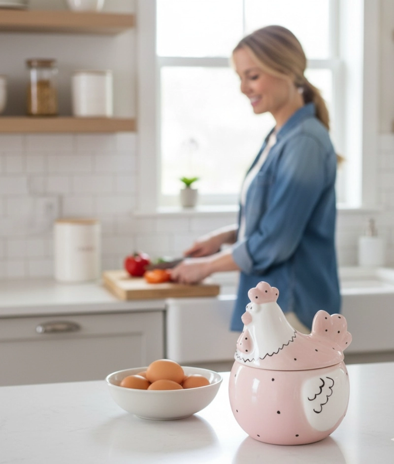 HUEVERA DECORATIVA TAPA ALMACENAMIENTO COCINA HOGAR JHN - 5
