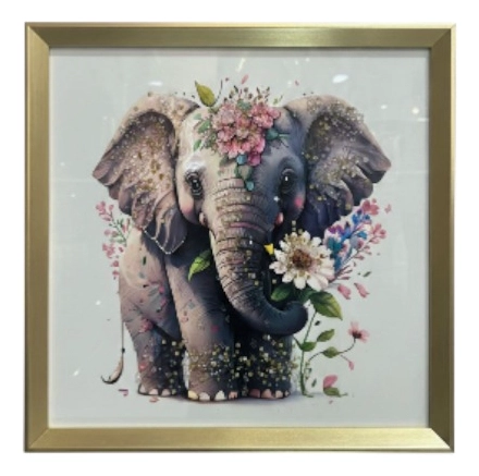 CUADRO DECORATIVO ELEFANTE FLORAL FANTASIA ELEGANCIA JHN - 1