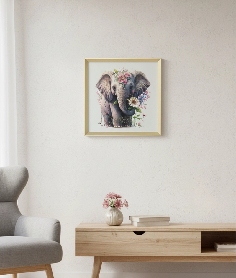 CUADRO DECORATIVO ELEFANTE FLORAL FANTASIA ELEGANCIA JHN - 10