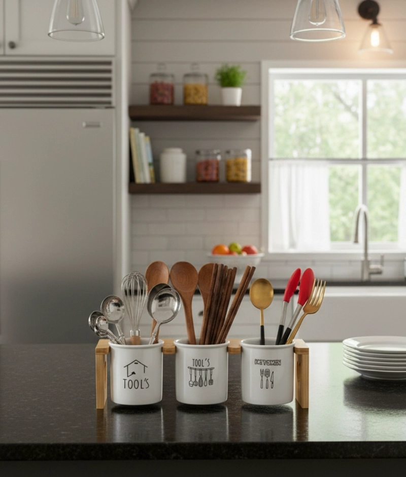 SET ORGANIZADOR CUBIERTOS UTENSILIOS MODERNO 3 PZAS JHN - 8