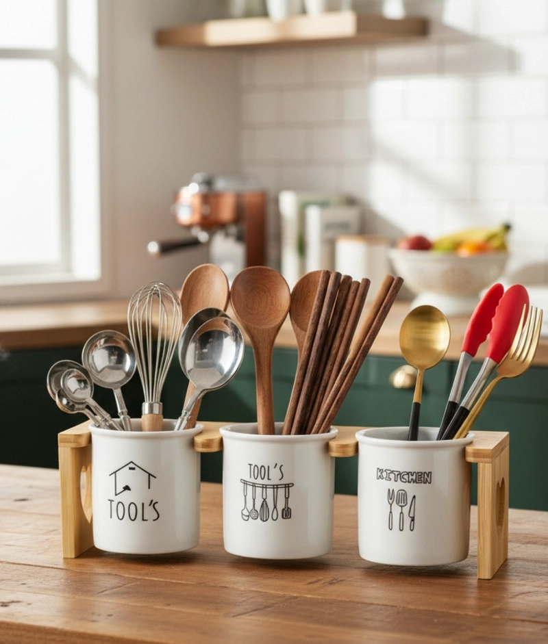 SET ORGANIZADOR CUBIERTOS UTENSILIOS MODERNO 3 PZAS JHN - 9