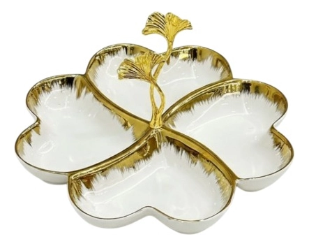 BANDEJA DECORATIVA TRE BOL ELEGANTE GINKGO CENTRO MESA JHN - 1