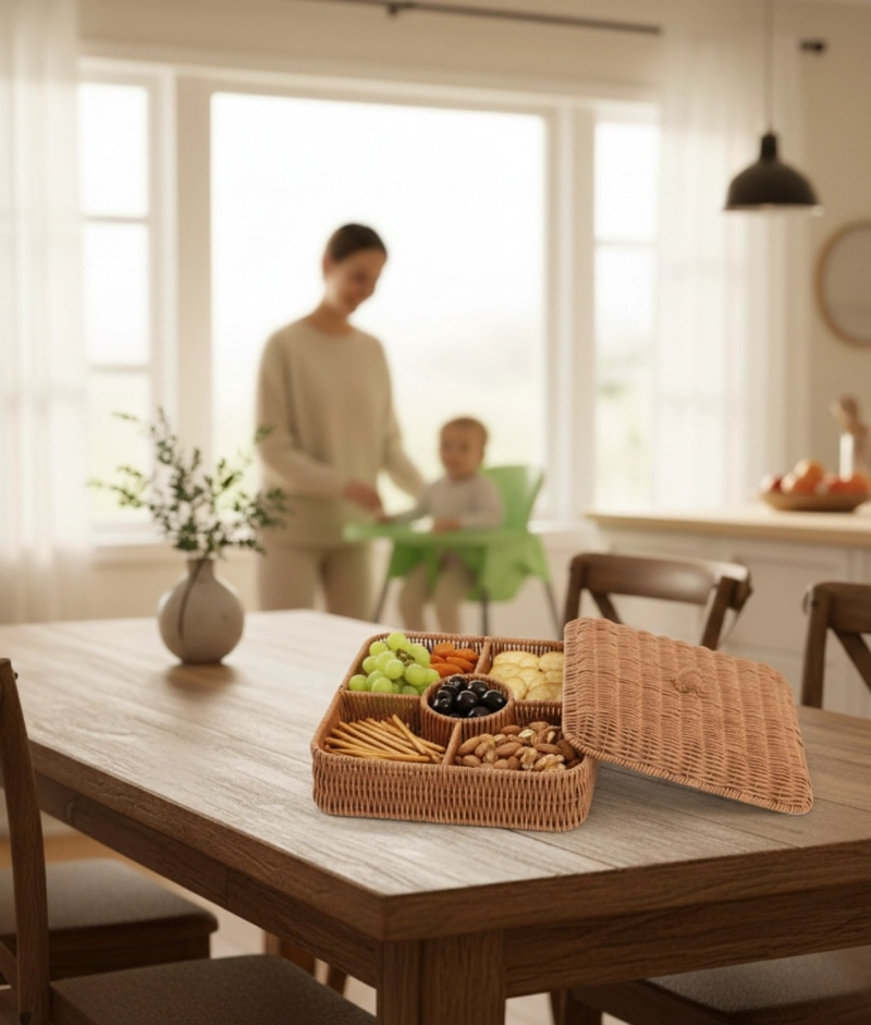 CANASTO DECORATIVO TAPA CESTO ORGANIZADOR COMPARTIMENTOS JHN - 5