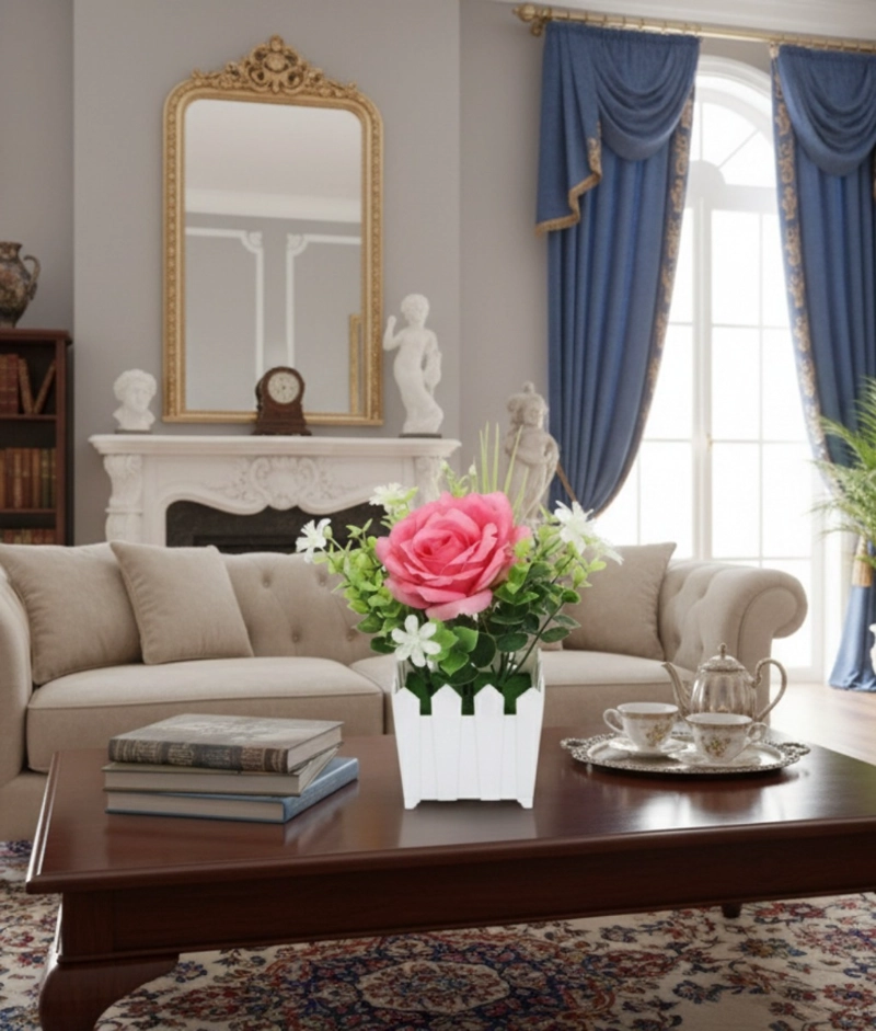 SET 2 FLOR ARTIFICIAL ROSA VALLA ENCANTO COMPACTO ADORNO JHN - 2