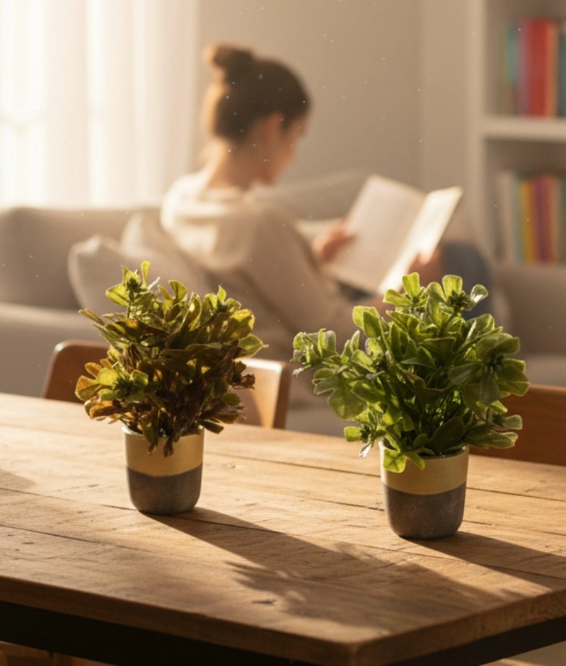 SET 2 PLANTAS ARTIFICIALES DECORATIVAS MACETERO BICOLOR JHN - 9