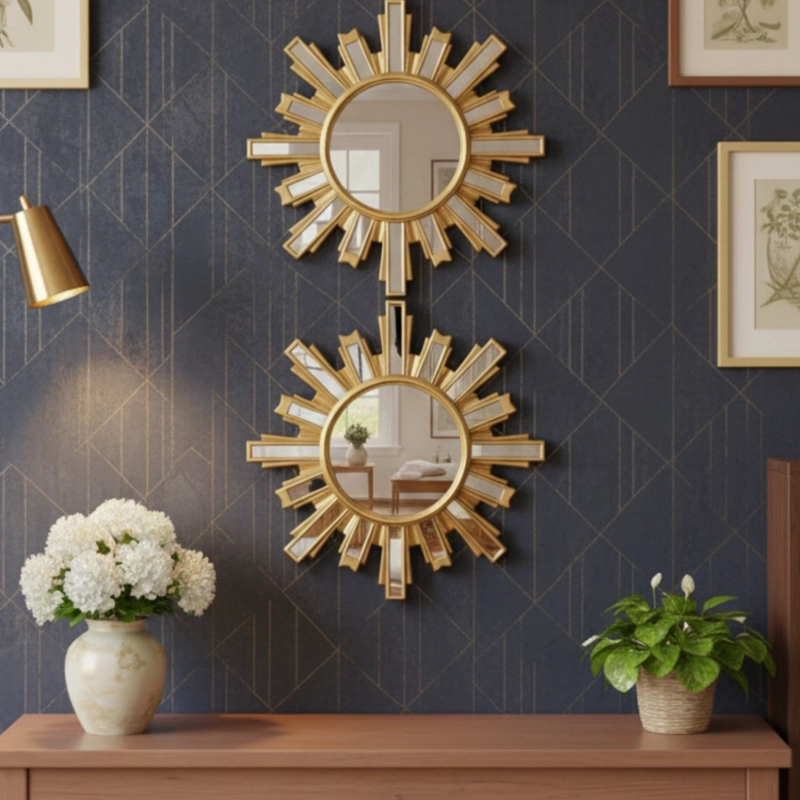 SET 3 ESPEJO PARED DECORATIVO DISEÑO SOL RADIANTE JHN - 7