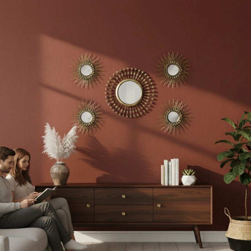 SET 5 PZA ESPEJO PARED DECORATIVO MURAL RAYOS SOL JHN - 7