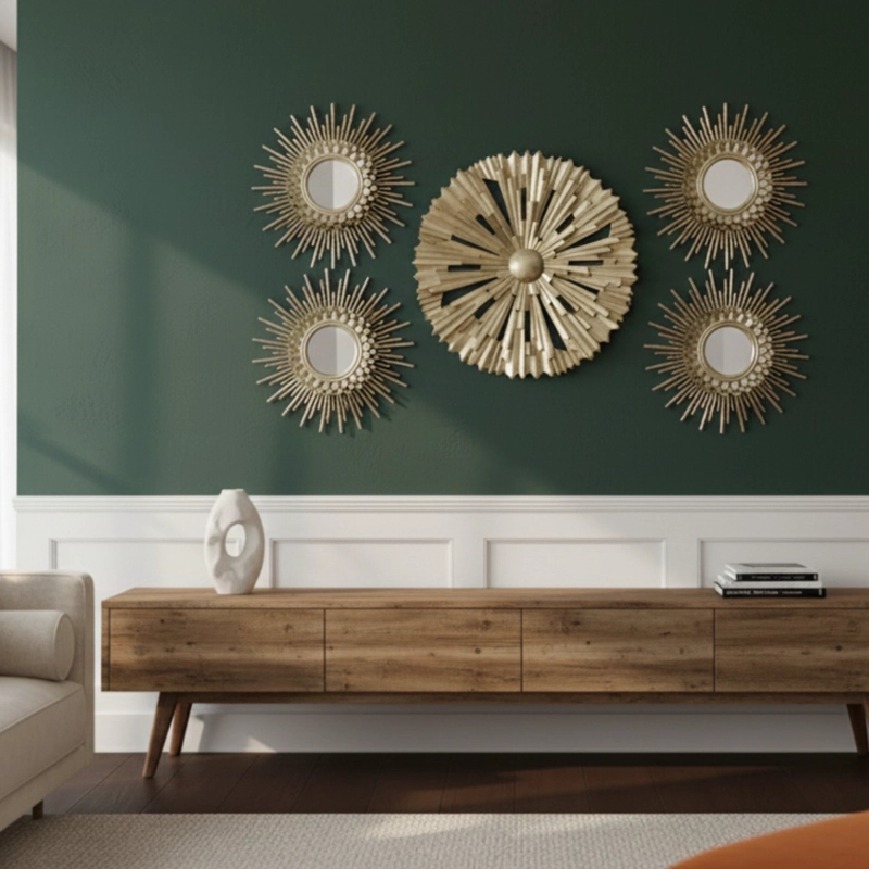 SET 5 PZA ESPEJO DECORATIVO PARED ADORNO MURAL SOLAR JHN - 6