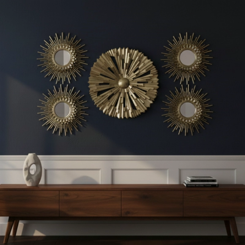 SET 5 PZA ESPEJO DECORATIVO PARED ADORNO MURAL SOLAR JHN - 10