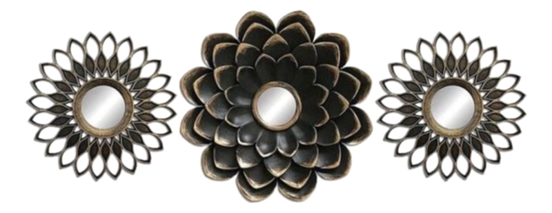 ESPEJO PARED FLORAL CONJUNTO DECORATIVO 3 PZA HOGAR JHN - 1