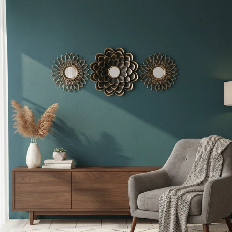 ESPEJO PARED FLORAL CONJUNTO DECORATIVO 3 PZA HOGAR JHN - 6