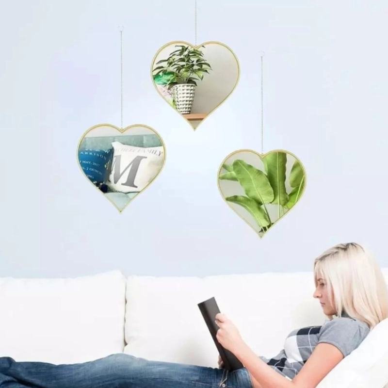 SET 3 ESPEJO DECORATIVO PARED COLGANTE CORAZON ADORNO JHN - 6