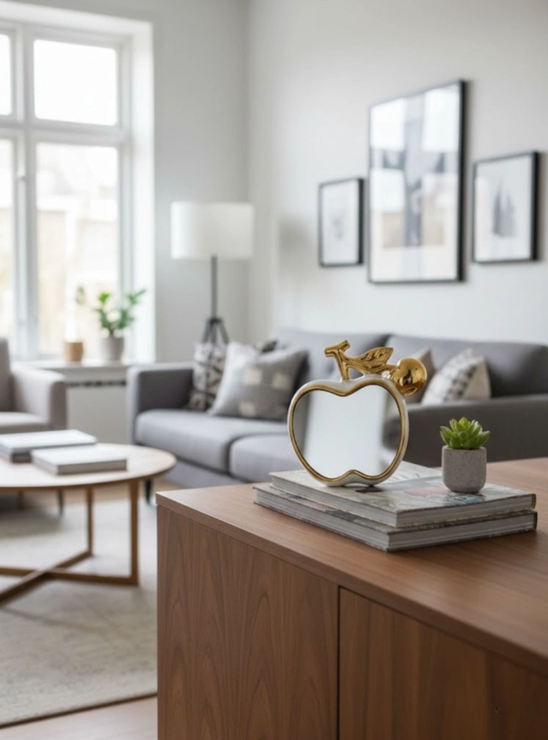 ESPEJO DECORATIVO MESA FORMA MANZANA ADORNO HOGAR JHN - 7