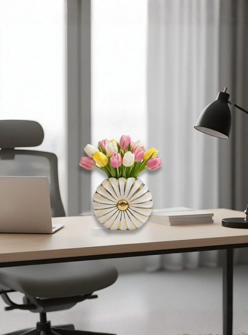 FLORERO DECORATIVO ELEGANTE DETALLE ORNAMENTAL CONTRASTE JHN - 9