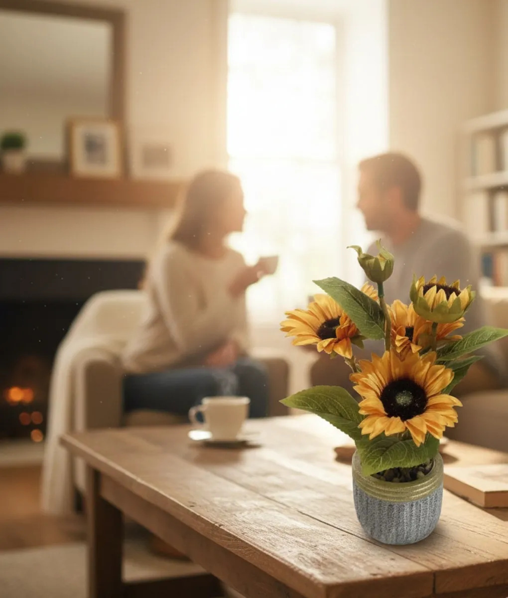PLANTA ARTIFICIAL DECORATIVA GIRASOLES ACABADO ARTESANAL JHN - 5