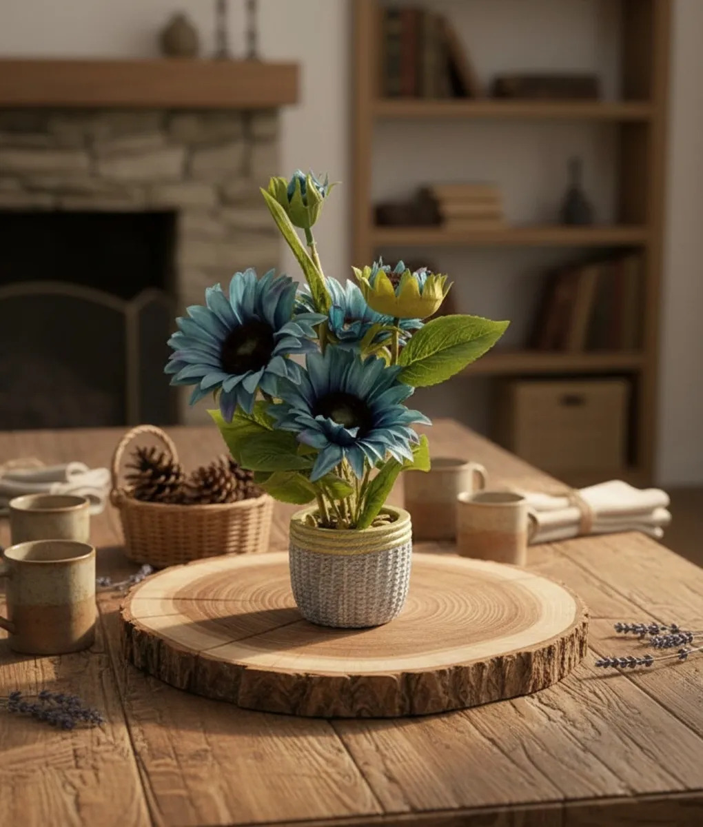 PLANTA ARTIFICIAL DECORATIVA GIRASOLES ACABADO ARTESANAL JHN - 8