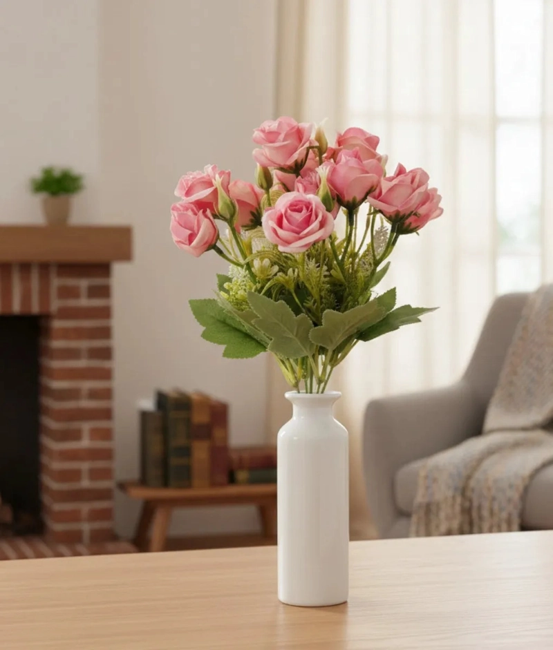 SET 4 FLORES ARTIFICIALES RAMO DECORATIVO ROSAS BOTON JHN - 8