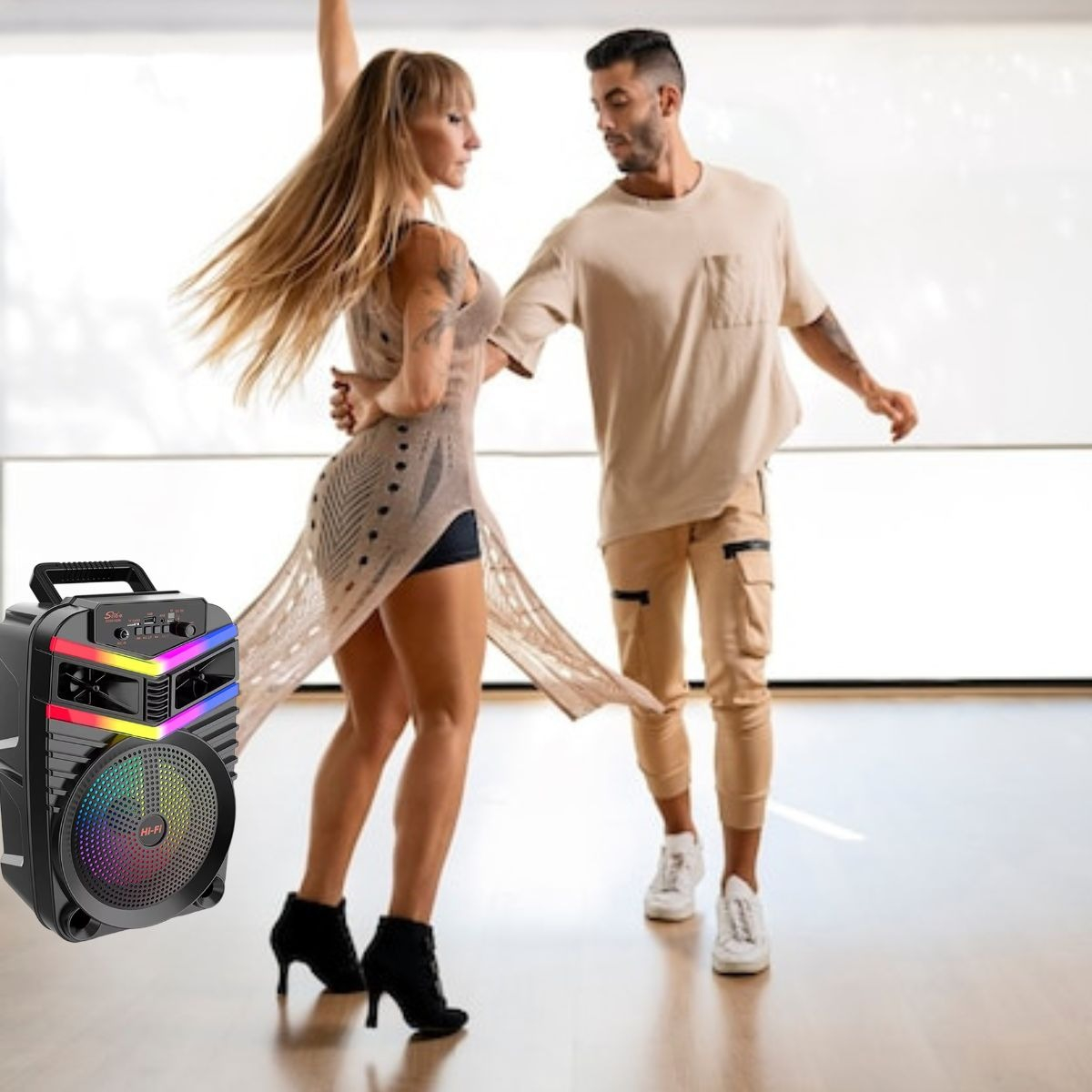 PARLANTE PORTATIL + MICROFONO LUCES LED FIESTA MUSICA LAU - 6