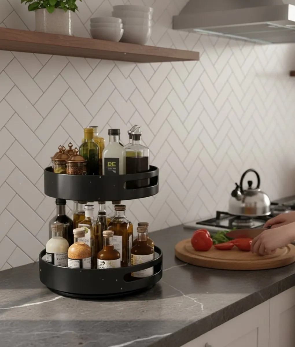 BANDEJA GIRATORIA DECORATIVA DOBLE NIVEL ORGANIZACION JHN - 8