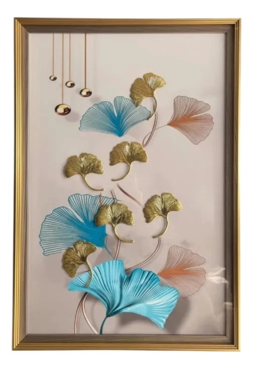 CUADRO DECORATIVO DISEÑO HOJAS GINKGO ADORNO RELIEVE JHN - 1
