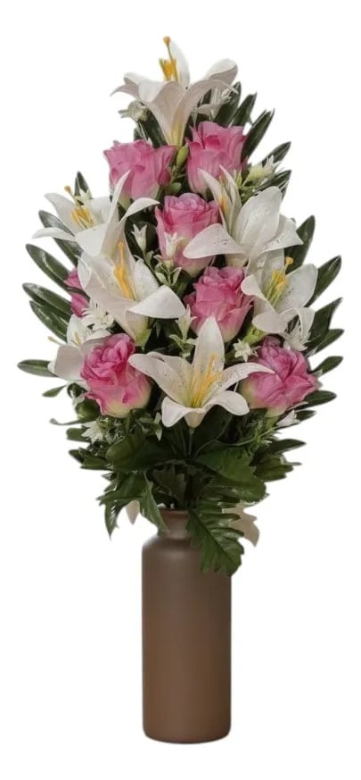 RAMO FLORAL DECORATIVO ARTIFICIAL LIRIOS ROSAS ADORNO JHN - 1
