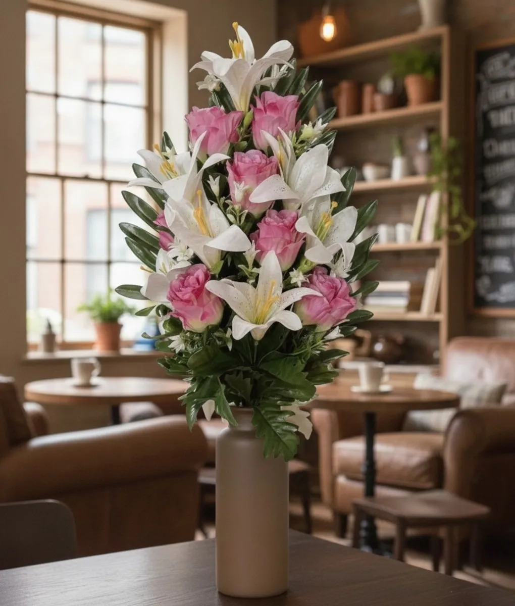RAMO FLORAL DECORATIVO ARTIFICIAL LIRIOS ROSAS ADORNO JHN - 7
