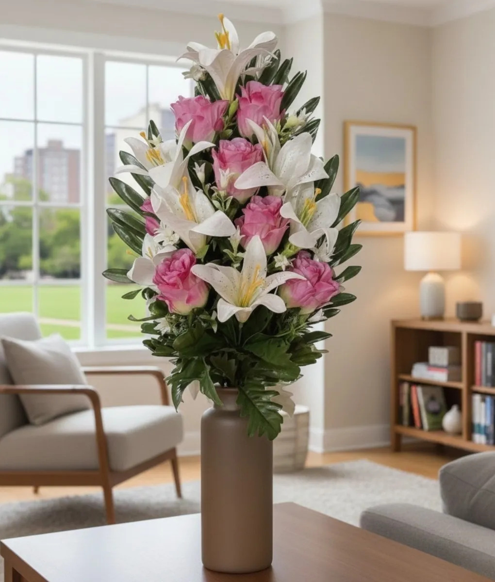 RAMO FLORAL DECORATIVO ARTIFICIAL LIRIOS ROSAS ADORNO JHN - 8