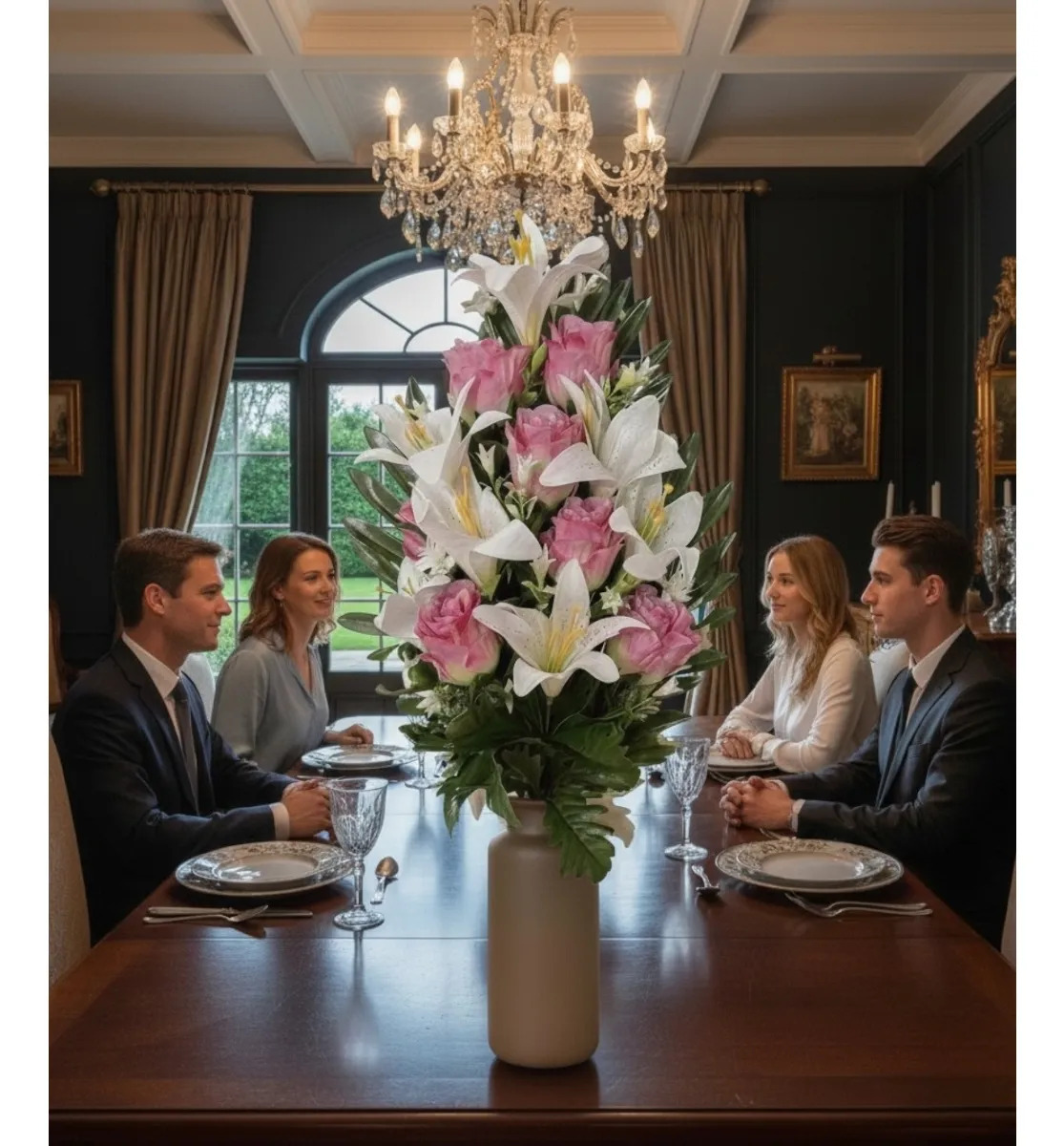 RAMO FLORAL DECORATIVO ARTIFICIAL LIRIOS ROSAS ADORNO JHN - 9