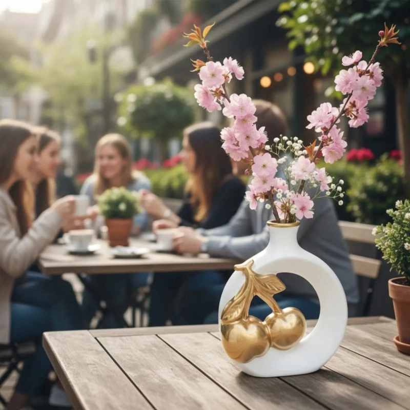 FLORERO DECORATIVO JARRON ADORNO DISEÑO MOTIVO ORGANICO JHN - 5
