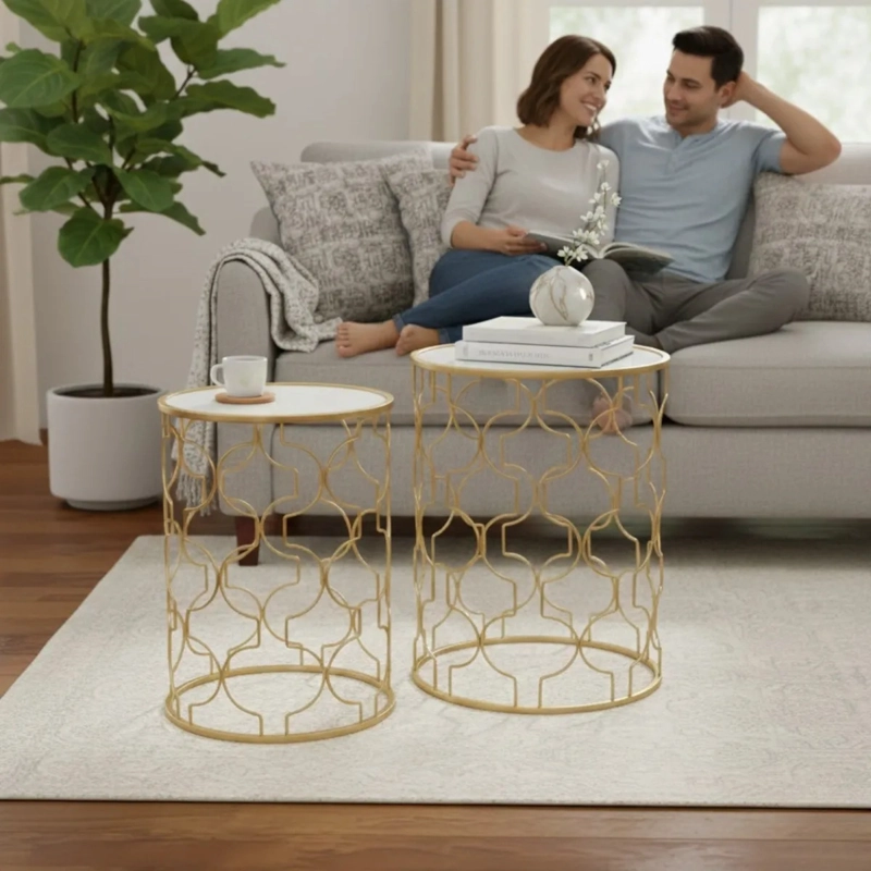 MESA AUXILIAR DECORATIVA DISEÑO CALADO CENTRO ADORNO JHN - 5