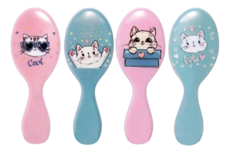 SET 4 CEPILLOS DE CABELLOS COLORES ESTAMPADO GATOS LAU - 5