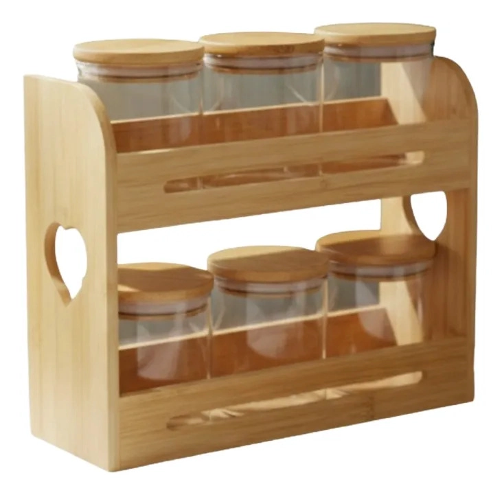 ESPECIERO ORGANIZADOR BAMBU 2 NIVELES DISEÑO CORAZON JHN - 1