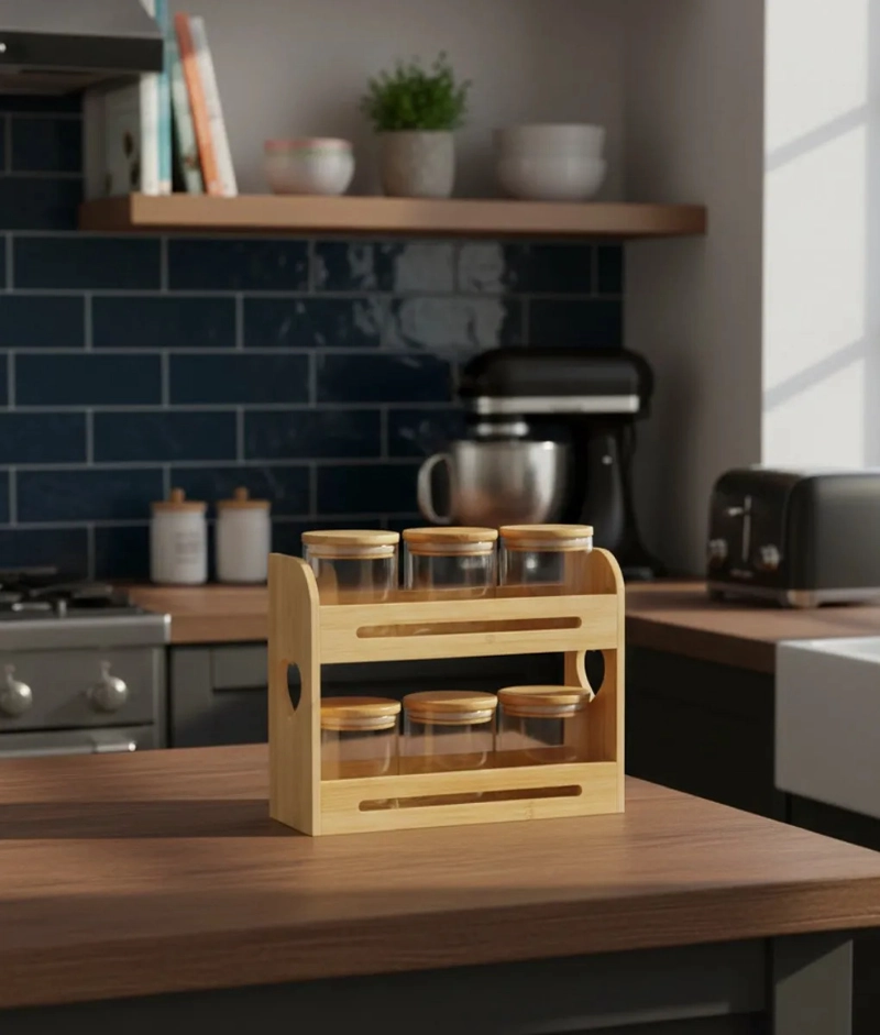 ESPECIERO ORGANIZADOR BAMBU 2 NIVELES DISEÑO CORAZON JHN - 8