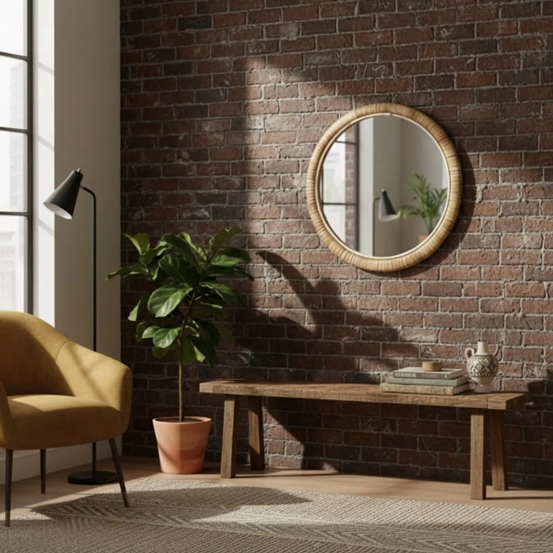 ESPEJO PARED DECORATIVO CIRCULAR TEXTURA MIMBRE ADORNO JHN - 8