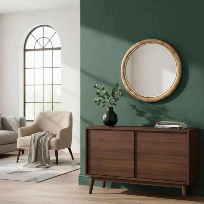 ESPEJO PARED DECORATIVO CIRCULAR TEXTURA MIMBRE ADORNO JHN - 10