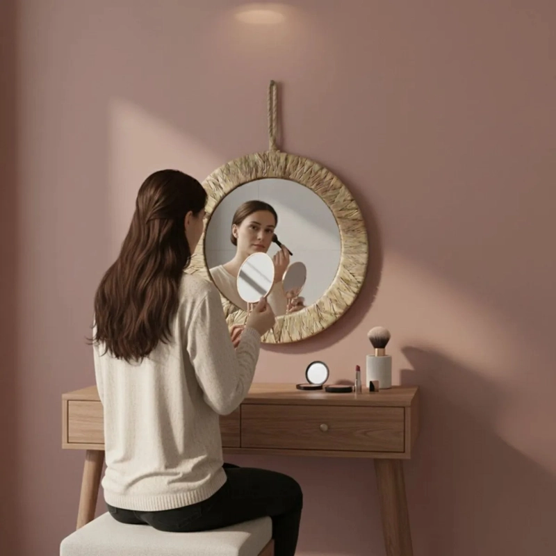 ESPEJO DECORATIVO PARED ESTILO BOHO EFECTO FIBRA TEJIDA JHN - 4