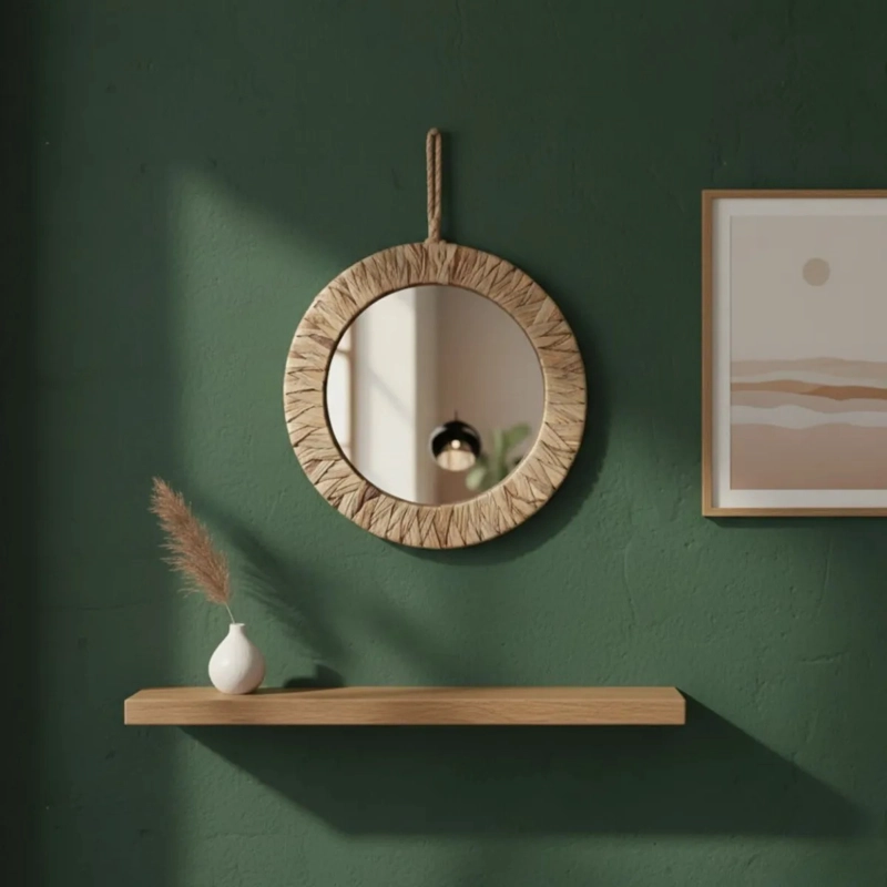 ESPEJO DECORATIVO PARED ESTILO BOHO EFECTO FIBRA TEJIDA JHN - 8