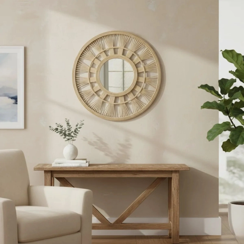 ESPEJO PARED SOL DECORATIVO CIRCULAR ESTILO MIMBRE JHN - 7