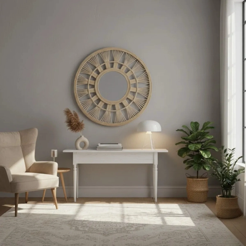 ESPEJO PARED SOL DECORATIVO CIRCULAR ESTILO MIMBRE JHN - 10