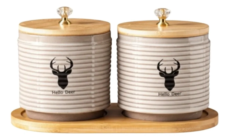 JUEGO 2 FRASCO DECORATIVO CONTENEDOR TAPA BAMBU BASE JHN - 1