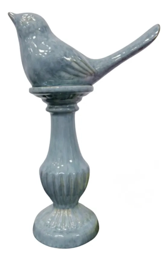 FIGURA DECORATIVA PAJARO PEDESTAL ADORNO VINTAGE HOGAR JHN - 1