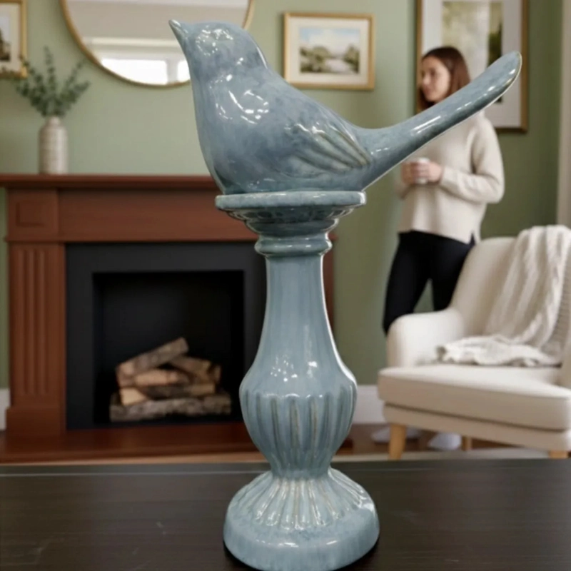 FIGURA DECORATIVA PAJARO PEDESTAL ADORNO VINTAGE HOGAR JHN - 4