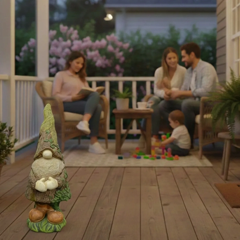 FIGURA DECORATIVA GNOMO JARDIN ADORNO ESTILO TRONCO JHN - 2